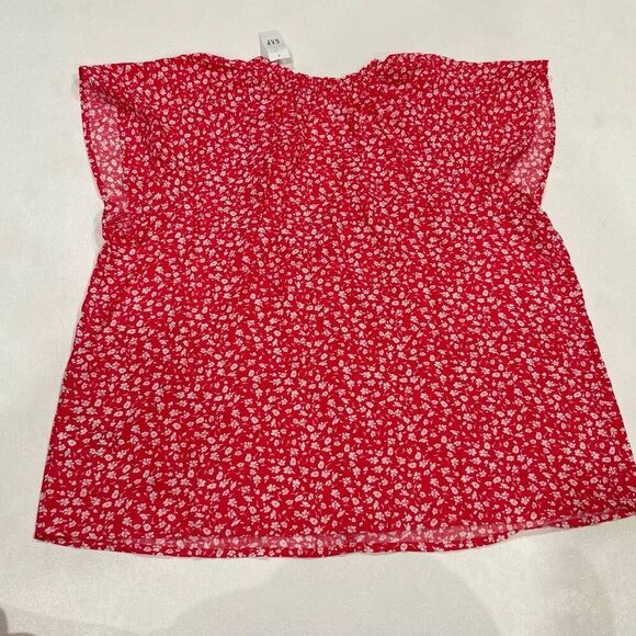 NWT GAP Red Floral Blouse Women’s Large Short Sleeve Lightweight Top - Picture 2 of 5